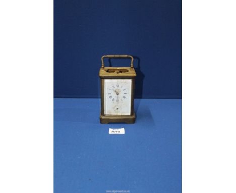 A large repeating brass Carriage clock - ''L-Epee Fondee-en 1839'', (top oval glass missing), 5 1/4'' tall.