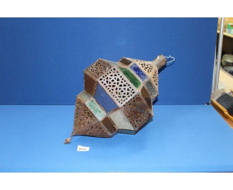 A handcrafted multi-colour glass Turkish Lamp in octagonal shape, 18" tall.