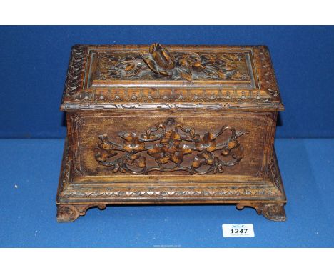 An ornate Tea caddy with applied floral decoration, 11 1/4" x 7" x 7" high.