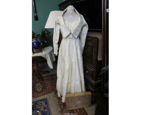 A Jonell Wedding dress with straps and matching jacket, size small, in a Cole Brothers Sheffield Box.