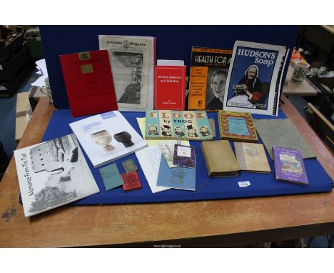 A box of memorabilia to include leaflets, books, vintage travel guides of Egypt, 'Comic Relief' Programme from 1987 signed by