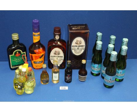 A quantity of unopened bottles of alcohol, including Glen Grant 75cl, two Scotch Whiskey, Napoleon Brandy 35cl, De Kuyper Apr