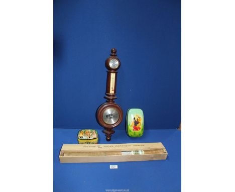 A small quantity of miscellanea to include; papier mache lidded boxes, souvenir cigar in box from The Canary Islands and a sm