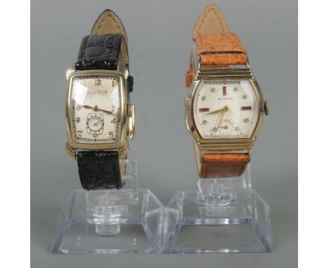 Two ladies manual wristwatches. Includes Bulova and a 10ct rolled gold Benrus example with paste set dial.  Both in working o