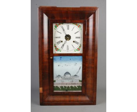 An American Jerome & Co. drop dial wall clock with panel depicting Capital at Washington.Hx66cm  Mechanism recently fully ref