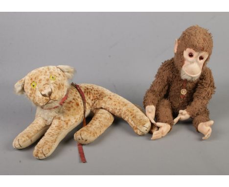 Two vintage stuffed toys to include 'Herman' teddy monkey and Pixie Joy Leopard.  