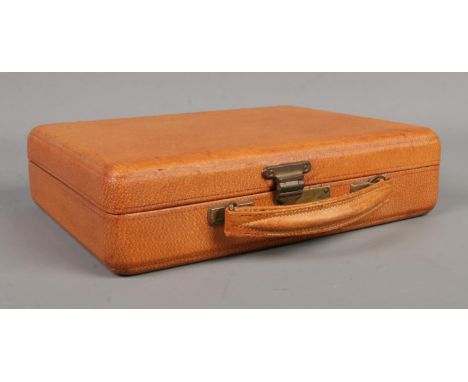 A vintage brown faux leather jewellery box by Asprey London. Height 6cm, Width 24cm, Depth 19cm.  