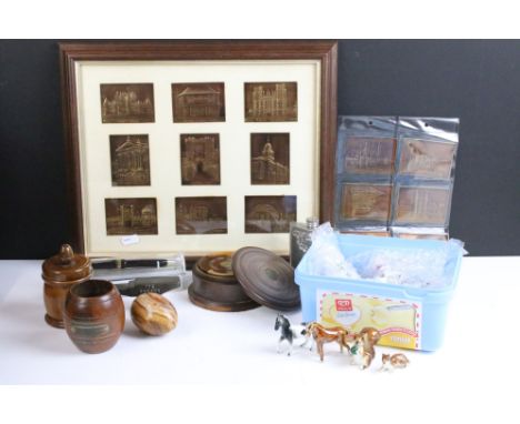 A group of mixed collectables to include a selection of treen, a quantity of ceramic and glass ornaments and a framed and gla