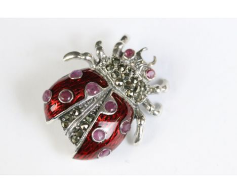 A silver and enamel lady bird bug brooch 