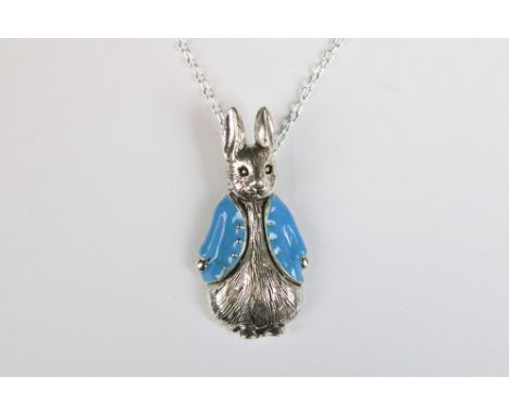 A silver and enamel set Peter Rabbit pendant necklace 