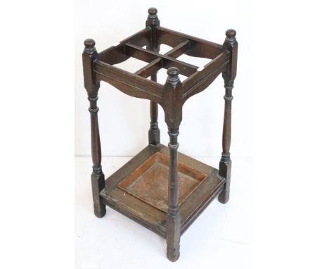 Edwardian Mahogany Square Stick and Umbrella Stand with metal drip tray, 34cm wide x 66cm high 