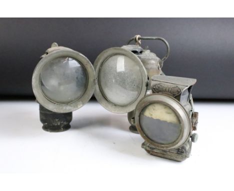 Three vintage Joseph Lucas bicycle lamps to include an early 20th century 'Silver King' (approx 12.5cm high) and two carbide 