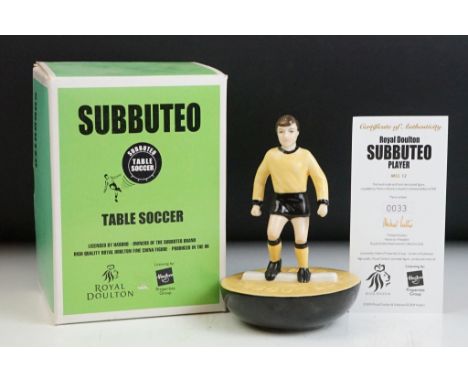 Royal Doulton Subbuteo limited edition no.33/500 ceramic football figure in original box with certificate, model in gold / ye