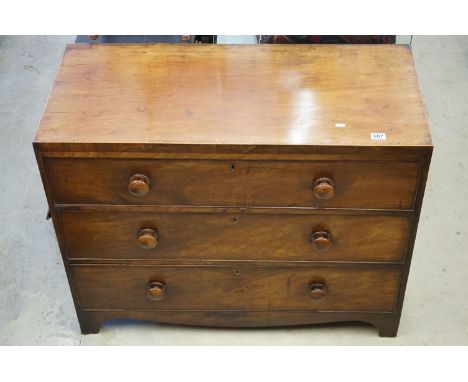 Antique mahogany chest of 3 long drawers and caddy top, 106cm long x 48cm deep x 85cm high 