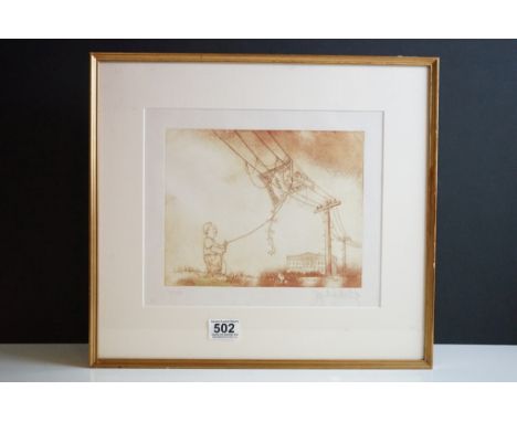 Jeff Macnelly signed limited edition etching, No. 11 of 100, titled “The State Of The Dollar”, 25cm x 30cm 