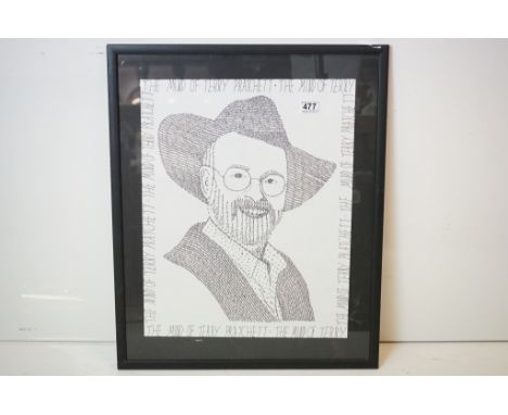 Framed print portrait of a Humour and Satirist Terry Pratchet, 64cm x 52cm 