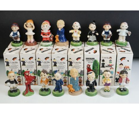 Sixteen Carlton kids ceramic figurines, all in their original boxes. Measures approx 11cm tall. 
