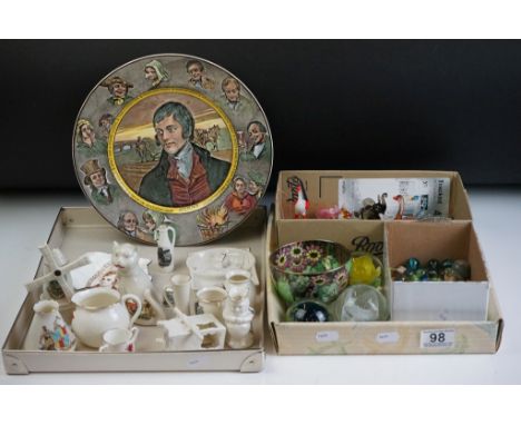 Assorted 20th Century ceramics to include Wade whimsies, murano glass animals, Mdina paperweight and two others, Maling Lustr