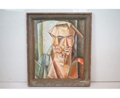 Oil on board abstract portrait “two sides of a male figure”, 59cm x 49cm 