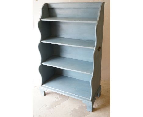 Painted waterfall bookcase on ogee bracket feet, 80cm wide x 123cm wide 