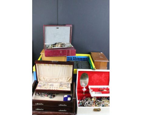 A Very large collection of vintage and contemporary costume jewellery contained within jewellery boxes together with a good q