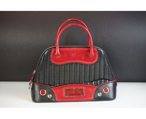 Christian Dior - A Montaigne Cadillac black leather handbag, by John Galliano, circa 2001, with red varnished elements, twin 
