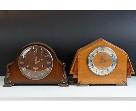 Two vintage mantle clocks to include Smiths &amp; Bravingtons (both approx 35cm wide) 