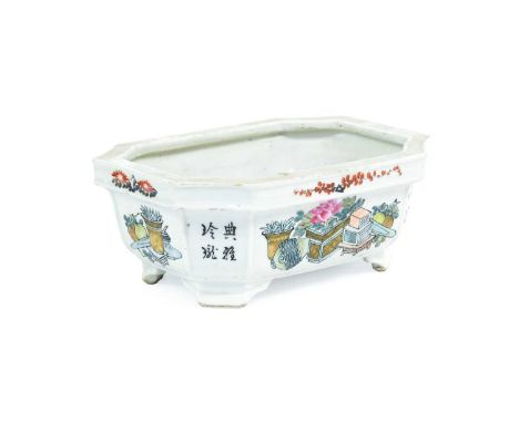 ~ A Chinese Porcelain Planter, Guangxu reign mark and possibly of the period, of canted rectangular form, painted in famille 
