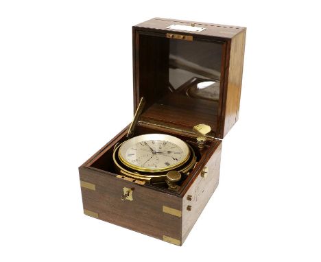 A Rosewood Two Day Marine Chronometer, signed F Lecluse, London, numbered 8832, circa 1860, three tier brass bound case, conc