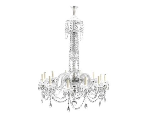 ~ An Early Victorian Cut-Glass Twelve-Light Chandelier, attributed to Perry & Co, mid 19th century, the tapering vasiform sha