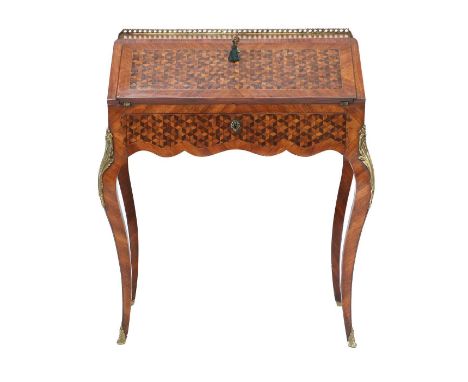 A Late 19th Century French Rosewood, Kingwood and Tulipwood Bonheur du Jour, circa 1870, decorated allover with trompe l'oeil