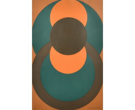 John Bevis (20th Century) An abstract with circles, screen print, numbered 11/25, signed and dated 1974, 19.5" x 13.25", (49.