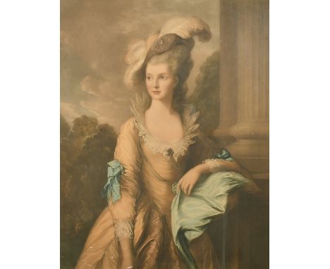 Appleton after Gainsborough, a portrait of a lady standing by fluted classical columns, colour print, 29" x 22.5" (74 x 57cm)