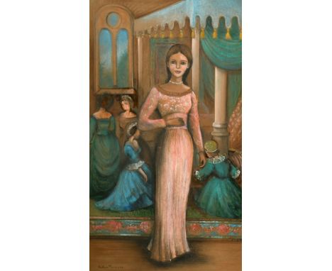 James Arthur Morris (20th Century) British, figures in an interior, mixed media, signed, 20" x 12", (51x30.5cm) (unframed).