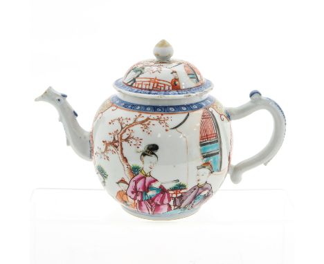 Depicting Chinese figures in garden, Qianlong Period, 16 cm. tall, chip and hairline.