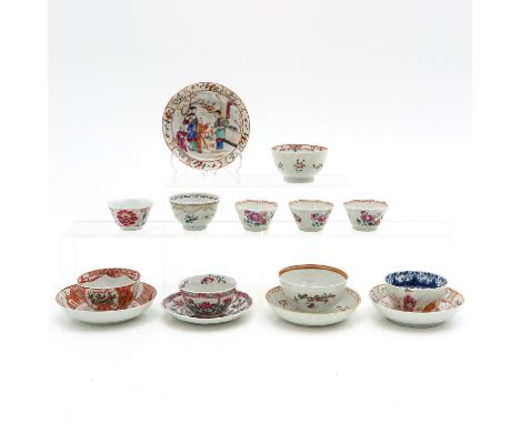 Including 10 cups and 5 saucers, including Qianlong Period, largest saucer is 13 cm. in diameter, in diverse conditions.