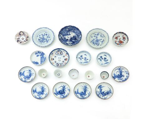 Including 5 cups and 15 saucers, largest saucer is 16 cm. in diameer, including 18th Century, chip and hairline.