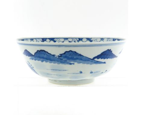 Landscape decor, 23 cm. in diameter, Kangxi Mark.
