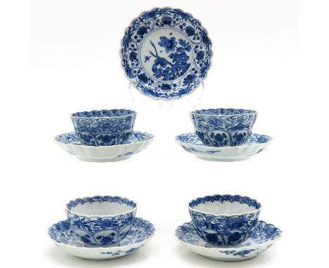 Including 4 cups and 5 saucers, saucers are 13 cm. in diameter, 18th Century.