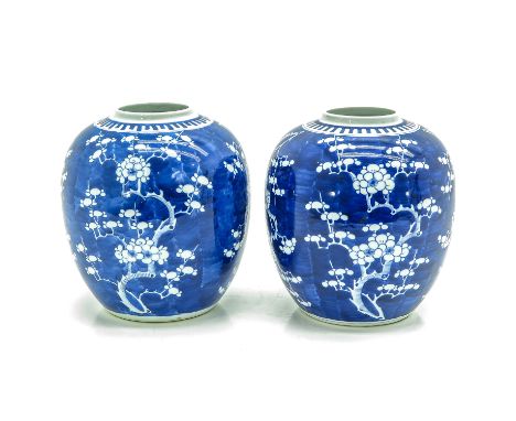 Blue and white floral decor, marked with double ring, 25 cm. tall.