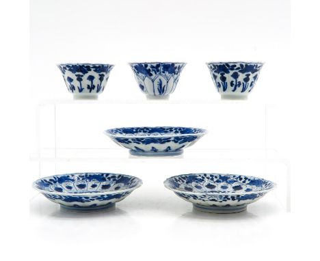 Floral decor with Chinese lady, Kangxi Period, 11 cm. in diameter, fritting on edges.