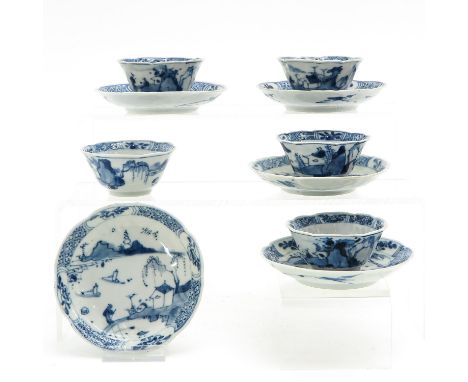 18th Century, saucers are 10 cm. in diameter, chip and hairline.