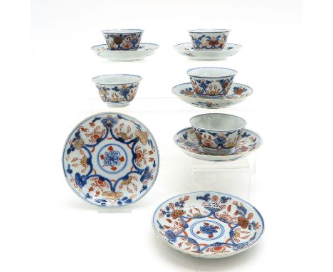 Including 5 cups and 6 saucers, 12 cm. in diameter, 18th Century, chip and hairline.