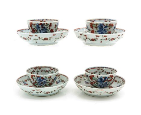 Floral decor, 18th Century, saucers are 11 cm. in diameter, with chip and hairline.