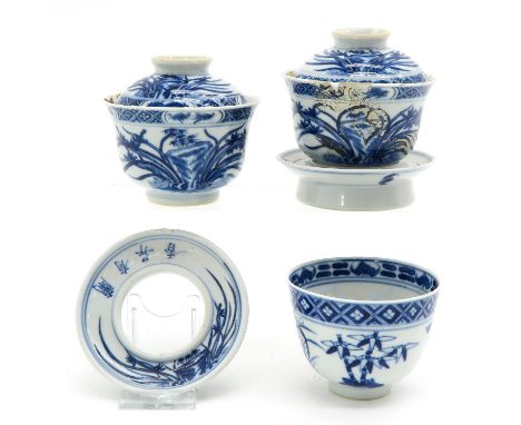 Including 3 cups, 2 saucers, and 2 covers, including Kangxi mark, saucers are 9 cm. in diameter, in diverse conditions.