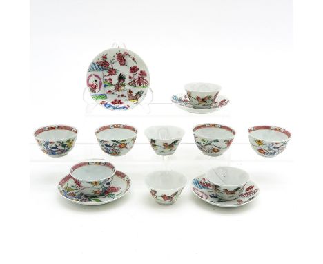 Including 9 cups and 4 saucers, largest saucers are 12 cm. in diameter, in diverse conditions.