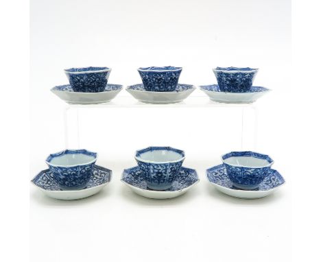 18th Century, saucers are 10 cm. in diameter.