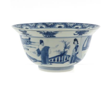 Decorated with Chinese figures in garden, Chenghua mark, 16 cm. in diameter, chip.
