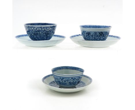 18th Century, saucers are 12 cm. in diameter, fritting on edge.