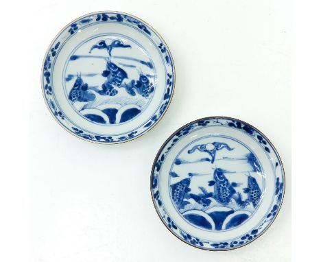Kangxi Mark and Period, with rare scene of fish, 13 cm. in diameter, chip and hairline.